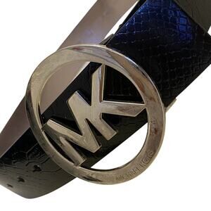 Y2K MICHAEL KORS Belt MK Logo Buckle Synthetic Croc Textured Black 551009 Small